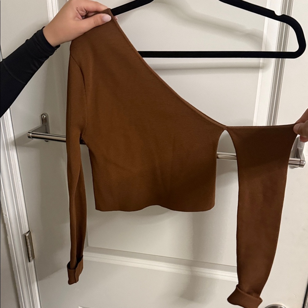 Zara Brown One-Shoulder Crop Top
